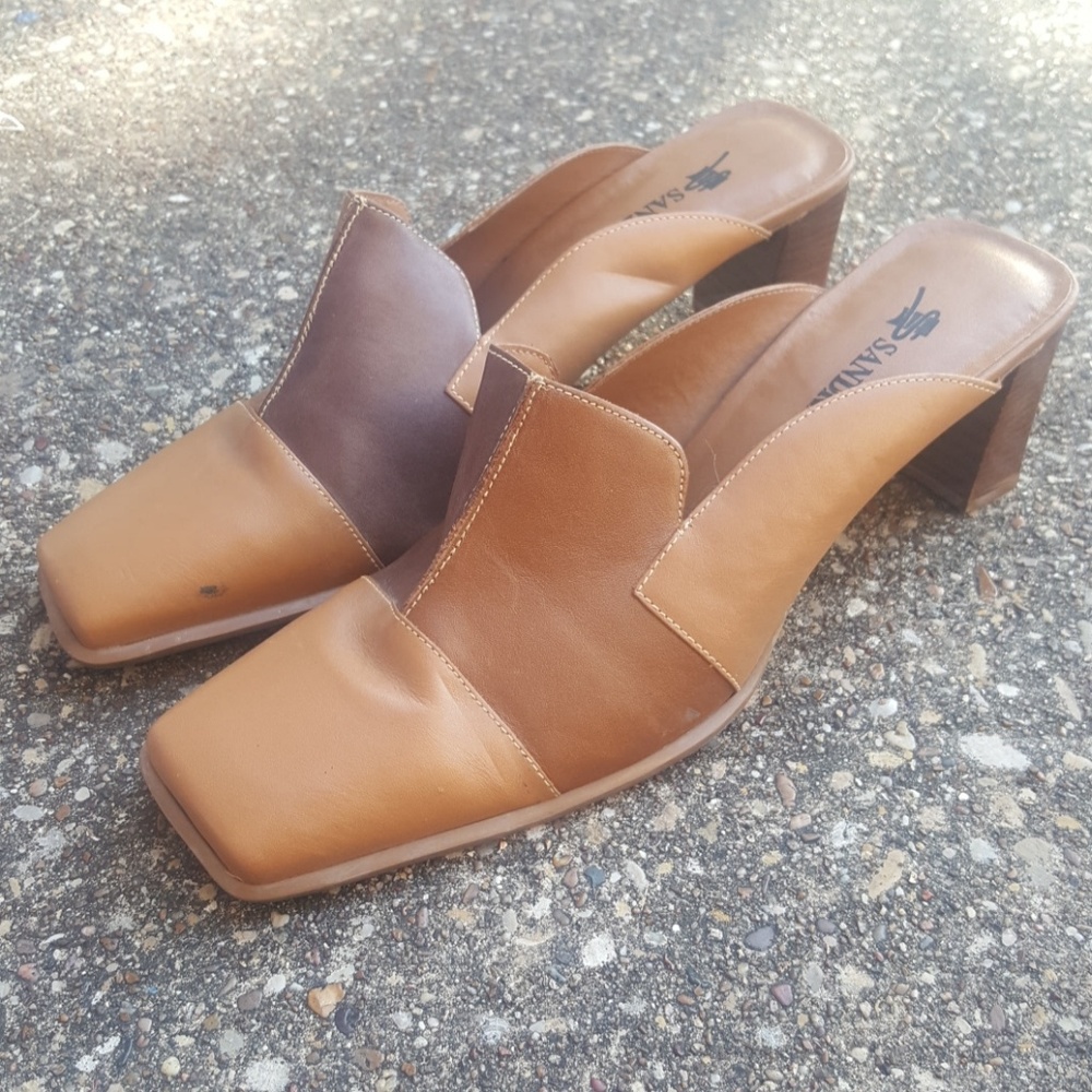 Sandra Brown Patch Square Toe Leather Mules 7.5 - image 2